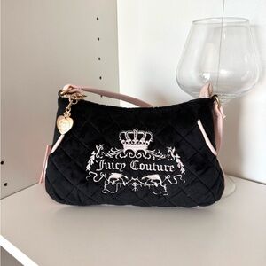Juicy Couture “Tale” Black Quilted Wristlet with Pink Trim